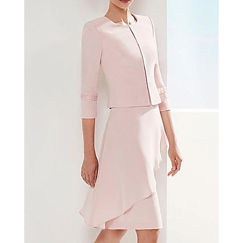 Two Piece Sheath / Column Mother of the Bride Dress Elegant V Neck Knee Length Satin 3/4 Length Sleeve with Beading Ruffles 2021
Two Piece Sheath / Column Mother of the Bride Dress Elegant V Neck Knee Length Satin 3/4 Length Sleeve with Beading Ruffles 2021