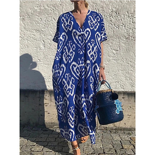 Women's Swing Dress Maxi long Dress Blue Short Sleeve Print Print Summer V Neck Casual Boho Loose 2021 S M L XL XXL 3XL
Women's Swing Dress Maxi long Dress Blue Short Sleeve Print Print Summer V Neck Casual Boho Loose 2021 S M L XL XXL 3XL