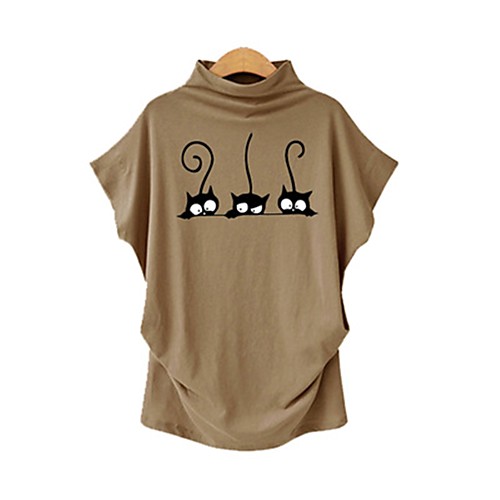 Women's Plus Size T shirt Cat Print Standing Collar Basic Tops Cotton White Black Wine
Women's Plus Size T shirt Cat Print Standing Collar Basic Tops Cotton White Black Wine