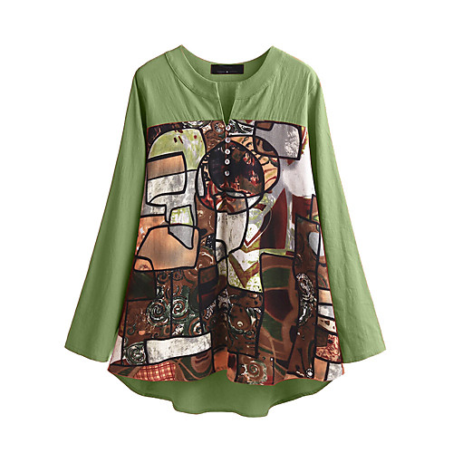 Women's Blouse Shirt Abstract Long Sleeve Button V Neck Basic Tops Cotton Green Navy Blue
Women's Blouse Shirt Abstract Long Sleeve Button V Neck Basic Tops Cotton Green Navy Blue