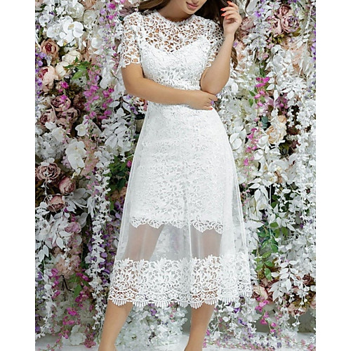 A-Line Wedding Dresses Jewel Neck Knee Length Lace Short Sleeve Vintage 1950s with Appliques 2021
A-Line Wedding Dresses Jewel Neck Knee Length Lace Short Sleeve Vintage 1950s with Appliques 2021