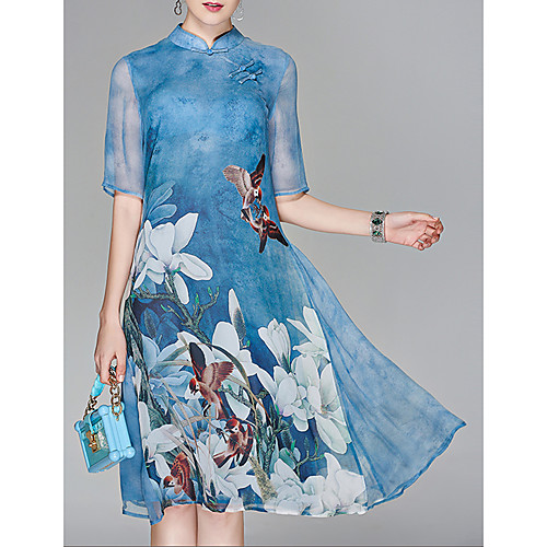 Women's Chiffon Dress Knee Length Dress Purple Light Blue Half Sleeve Floral Print Spring Summer Stand Collar Chinese Style Holiday Going out Floral L XL XXL 3XL
Women's Chiffon Dress Knee Length Dress Purple Light Blue Half Sleeve Floral Print Spring Summer Stand Collar Chinese Style Holiday Going out Floral L XL XXL 3XL