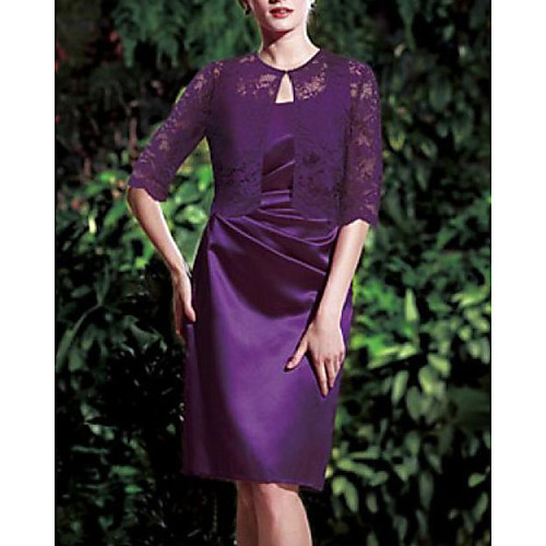 Two Piece Sheath / Column Mother of the Bride Dress Elegant Jewel Neck Knee Length Lace Satin Half Sleeve with Ruching 2021
Two Piece Sheath / Column Mother of the Bride Dress Elegant Jewel Neck Knee Length Lace Satin Half Sleeve with Ruching 2021