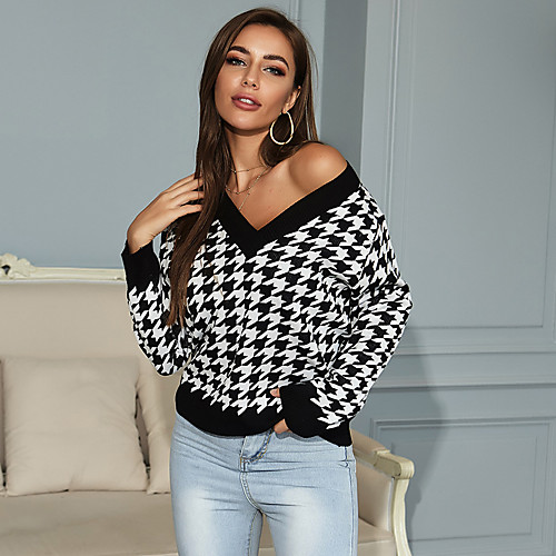 Women's Basic Houndstooth Pullover Long Sleeve Sweater Cardigans V Neck Fall Winter Black
Women's Basic Houndstooth Pullover Long Sleeve Sweater Cardigans V Neck Fall Winter Black
