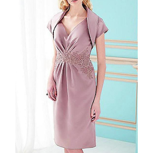 Two Piece Sheath / Column Mother of the Bride Dress Elegant V Neck Knee Length Lace Satin Short Sleeve with Appliques Ruching 2021
Two Piece Sheath / Column Mother of the Bride Dress Elegant V Neck Knee Length Lace Satin Short Sleeve with Appliques Ruching 2021
