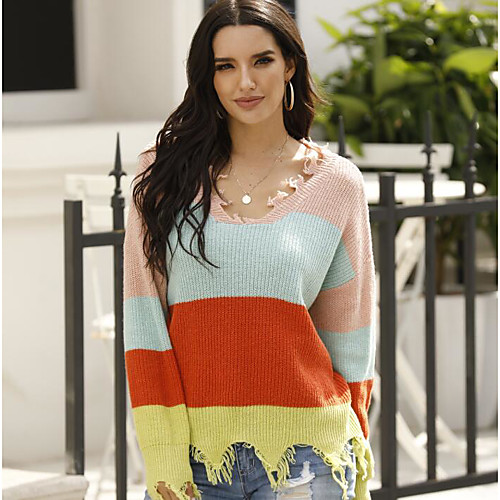 Women's Striped Pullover Long Sleeve Sweater Cardigans V Neck Fall Blue Wine Orange
Women's Striped Pullover Long Sleeve Sweater Cardigans V Neck Fall Blue Wine Orange