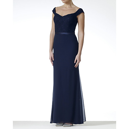 Sheath / Column V Neck Floor Length Lace / Tulle Bridesmaid Dress with Pleats
Sheath / Column V Neck Floor Length Lace / Tulle Bridesmaid Dress with Pleats