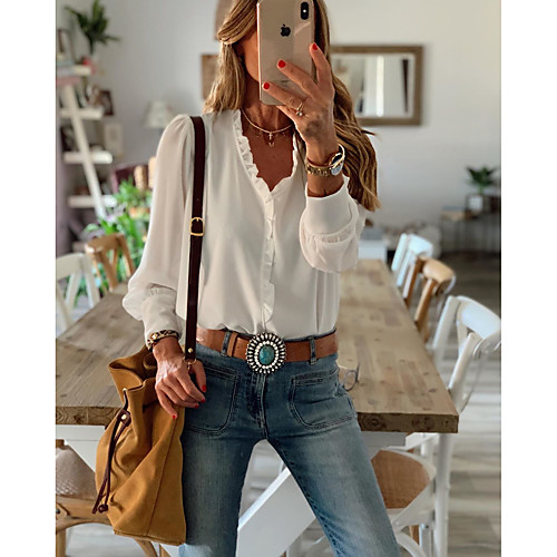 Women's Blouse Shirt Solid Colored Long Sleeve Ruffle V Neck Basic Casual Tops White
Women's Blouse Shirt Solid Colored Long Sleeve Ruffle V Neck Basic Casual Tops White
