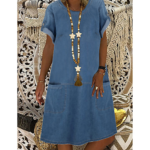 Women's Shift Dress Knee Length Dress Blue Short Sleeve Solid Color Pocket Summer Round Neck Casual 2021 M L XL XXL 3XL
Women's Shift Dress Knee Length Dress Blue Short Sleeve Solid Color Pocket Summer Round Neck Casual 2021 M L XL XXL 3XL