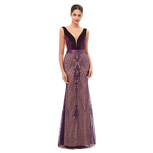 Mermaid / Trumpet Celebrity Style Sexy Engagement Formal Evening Dress V Neck Sleeveless Floor Length Tulle Velvet with Sequin Embroidery 2021
Mermaid / Trumpet Celebrity Style Sexy Engagement Formal Evening Dress V Neck Sleeveless Floor Length Tulle Velvet with Sequin Embroidery 2021