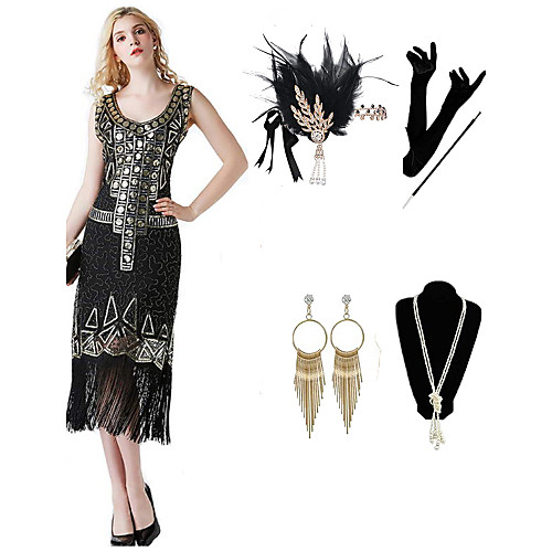 The Great Gatsby 1920s Vintage Vacation Dress Flapper Dress Outfits Masquerade Prom Dress Women's Tassel Fringe Costume Black Vintage Cosplay Party Prom / Gloves / Headwear / Necklace / Earrings
The Great Gatsby 1920s Vintage Vacation Dress Flapper Dress Outfits Masquerade Prom Dress Women's Tassel Fringe Costume Black Vintage Cosplay Party Prom / Gloves / Headwear / Necklace / Earrings
