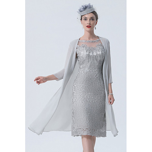 Two Piece Mother of the Bride Dress Plus Size Vintage Sexy Jewel Neck Tea Length Chiffon 3/4 Length Sleeve with Lace 2021
Two Piece Mother of the Bride Dress Plus Size Vintage Sexy Jewel Neck Tea Length Chiffon 3/4 Length Sleeve with Lace 2021