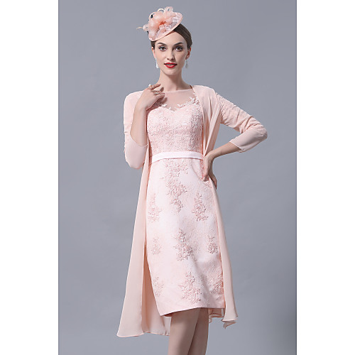 Sheath / Column Mother of the Bride Dress Plus Size Elegant Vintage Bateau Neck Knee Length Chiffon Lace 3/4 Length Sleeve with Appliques 2021
Sheath / Column Mother of the Bride Dress Plus Size Elegant Vintage Bateau Neck Knee Length Chiffon Lace 3/4 Length Sleeve with Appliques 2021