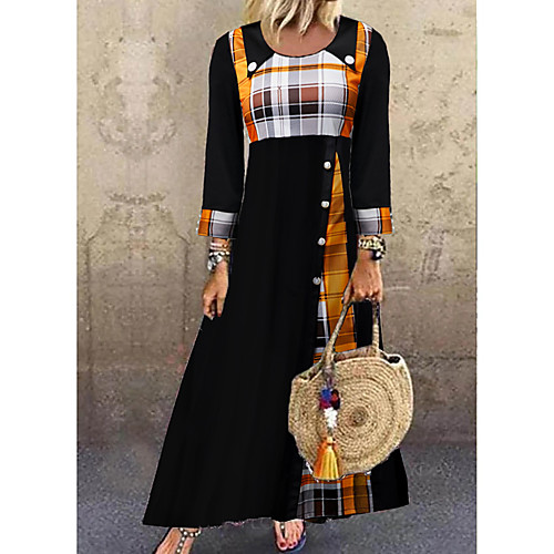 Women's Shift Dress Maxi long Dress Black 3/4 Length Sleeve Plaid Button Fall Spring Round Neck Casual Loose 2021 M L XL XXL 3XL
Women's Shift Dress Maxi long Dress Black 3/4 Length Sleeve Plaid Button Fall Spring Round Neck Casual Loose 2021 M L XL XXL 3XL