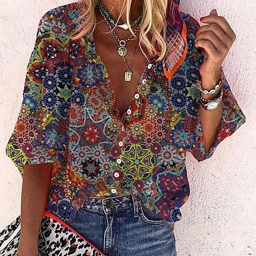 Women's Blouse Shirt Floral Graphic Flower Long Sleeve Print Shirt Collar Basic Casual Tops Loose Rainbow
Women's Blouse Shirt Floral Graphic Flower Long Sleeve Print Shirt Collar Basic Casual Tops Loose Rainbow