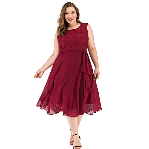 A-Line Minimalist Elegant Party Wear Cocktail Party Valentine's Day Dress Jewel Neck Sleeveless Tea Length Lace with Pleats Ruffles 2021
A-Line Minimalist Elegant Party Wear Cocktail Party Valentine's Day Dress Jewel Neck Sleeveless Tea Length Lace with Pleats Ruffles 2021