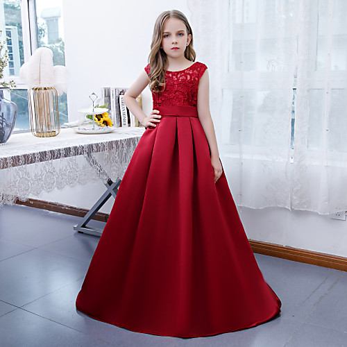 A-Line Floor Length Junior Bridesmaid Dress Party Lace Sleeveless Jewel Neck with Pleats
A-Line Floor Length Junior Bridesmaid Dress Party Lace Sleeveless Jewel Neck with Pleats