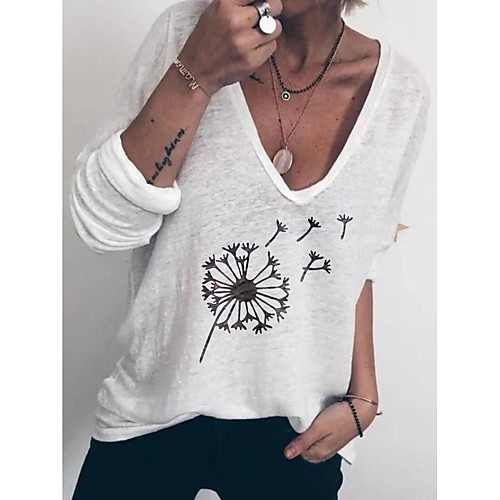 Women's T shirt Floral Flower Long Sleeve Print V Neck Basic Tops Cotton White Blue Yellow
Women's T shirt Floral Flower Long Sleeve Print V Neck Basic Tops Cotton White Blue Yellow