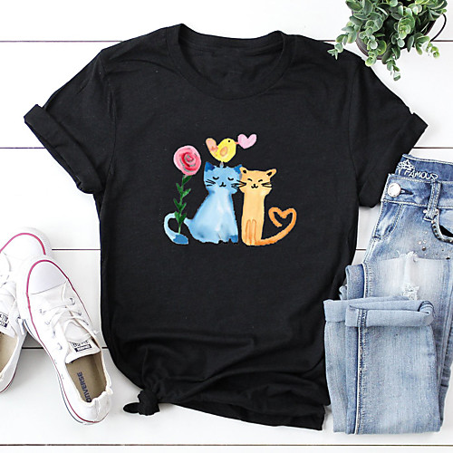 Women's T shirt Floral Cat Heart Print Round Neck Tops 100% Cotton Basic Basic Top White Black Green
Women's T shirt Floral Cat Heart Print Round Neck Tops 100% Cotton Basic Basic Top White Black Green