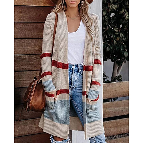 Women's Stylish Knitted Striped Cardigan Long Sleeve Sweater Cardigans V Neck Fall Winter White Orange Khaki
Women's Stylish Knitted Striped Cardigan Long Sleeve Sweater Cardigans V Neck Fall Winter White Orange Khaki