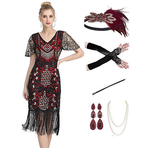 The Great Gatsby 1920s Vintage Vacation Dress Flapper Dress Outfits Masquerade Prom Dress Women's Tassel Fringe Costume Black / Red Vintage Cosplay Party Prom / Gloves / Headwear / Necklace
The Great Gatsby 1920s Vintage Vacation Dress Flapper Dress Outfits Masquerade Prom Dress Women's Tassel Fringe Costume Black / Red Vintage Cosplay Party Prom / Gloves / Headwear / Necklace