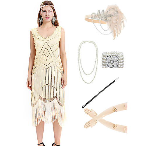 The Great Gatsby 1920s Vintage Vacation Dress Flapper Dress Outfits Masquerade Prom Dress Women's Tassel Fringe Costume Beige Vintage Cosplay Party Prom / Gloves / Headwear / Necklace
The Great Gatsby 1920s Vintage Vacation Dress Flapper Dress Outfits Masquerade Prom Dress Women's Tassel Fringe Costume Beige Vintage Cosplay Party Prom / Gloves / Headwear / Necklace