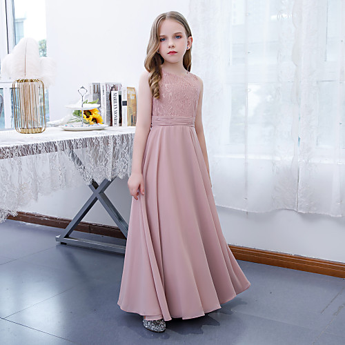 A-Line Floor Length Junior Bridesmaid Dress Party Chiffon Sleeveless Jewel Neck with Pleats
A-Line Floor Length Junior Bridesmaid Dress Party Chiffon Sleeveless Jewel Neck with Pleats