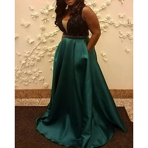 A-Line Minimalist Plus Size Wedding Guest Formal Evening Dress Scoop Neck Sleeveless Sweep / Brush Train Satin Sequined with Pleats Sequin 2021
A-Line Minimalist Plus Size Wedding Guest Formal Evening Dress Scoop Neck Sleeveless Sweep / Brush Train Satin Sequined with Pleats Sequin 2021
