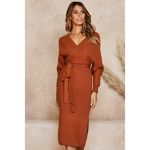 Women's Sweater Jumper Dress Midi Dress Purple Yellow Gray Black Brown Long Sleeve Solid Color Split Fall Winter V Neck Hot Casual 2021 S M L XL
Women's Sweater Jumper Dress Midi Dress Purple Yellow Gray Black Brown Long Sleeve Solid Color Split Fall Winter V Neck Hot Casual 2021 S M L XL