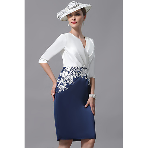 Sheath / Column Mother of the Bride Dress Plus Size V Neck Knee Length Charmeuse 3/4 Length Sleeve with Crystals Embroidery 2021
Sheath / Column Mother of the Bride Dress Plus Size V Neck Knee Length Charmeuse 3/4 Length Sleeve with Crystals Embroidery 2021