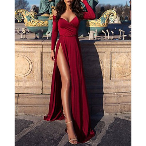 A-Line Minimalist Sexy Wedding Guest Formal Evening Dress V Neck Long Sleeve Sweep / Brush Train Satin with Split 2021
A-Line Minimalist Sexy Wedding Guest Formal Evening Dress V Neck Long Sleeve Sweep / Brush Train Satin with Split 2021