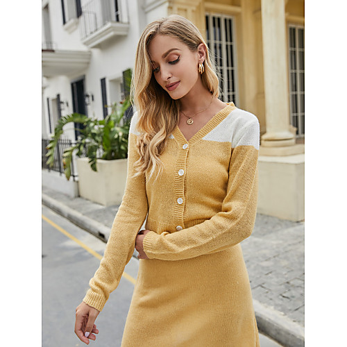 Women's Basic Knitted Color Block Cardigan Long Sleeve Sweater Cardigans Open Front Fall Winter Yellow
Women's Basic Knitted Color Block Cardigan Long Sleeve Sweater Cardigans Open Front Fall Winter Yellow