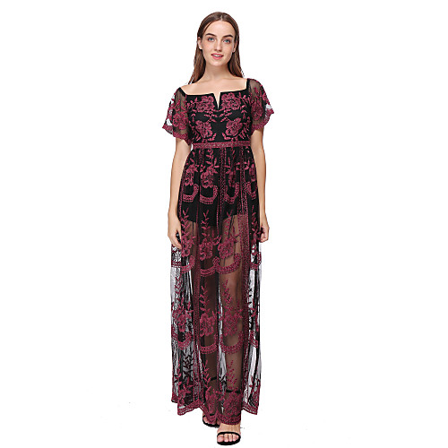 Sheath / Column Minimalist Boho Holiday Party Wear Dress Scoop Neck Short Sleeve Floor Length Lace with Pattern / Print 2021
Sheath / Column Minimalist Boho Holiday Party Wear Dress Scoop Neck Short Sleeve Floor Length Lace with Pattern / Print 2021