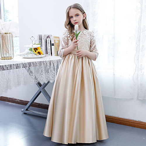 A-Line Floor Length Junior Bridesmaid Dress Party Lace Half Sleeve Jewel Neck with Pleats
A-Line Floor Length Junior Bridesmaid Dress Party Lace Half Sleeve Jewel Neck with Pleats
