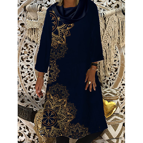 Women's Shift Dress Knee Length Dress Blue 3/4 Length Sleeve Geometric Print Fall Spring Round Neck Hot Casual vacation dresses Loose 2021 M L XL XXL 3XL
Women's Shift Dress Knee Length Dress Blue 3/4 Length Sleeve Geometric Print Fall Spring Round Neck Hot Casual vacation dresses Loose 2021 M L XL XXL 3XL