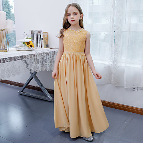 A-Line Floor Length Junior Bridesmaid Dress Party Chiffon Sleeveless Jewel Neck with Pleats
A-Line Floor Length Junior Bridesmaid Dress Party Chiffon Sleeveless Jewel Neck with Pleats