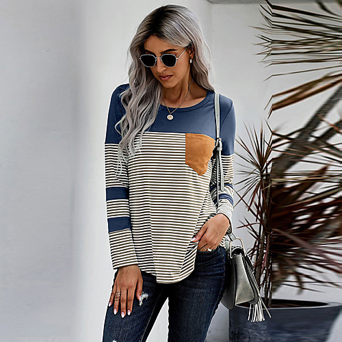 Women's T shirt Striped Color Block Long Sleeve Patchwork Print Round Neck Tops Basic Basic Top Black Blue Red
Women's T shirt Striped Color Block Long Sleeve Patchwork Print Round Neck Tops Basic Basic Top Black Blue Red