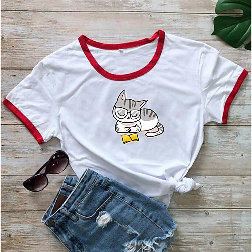 Women's T shirt Cat Print Round Neck Tops 100% Cotton Basic Basic Top White Purple Red
Women's T shirt Cat Print Round Neck Tops 100% Cotton Basic Basic Top White Purple Red