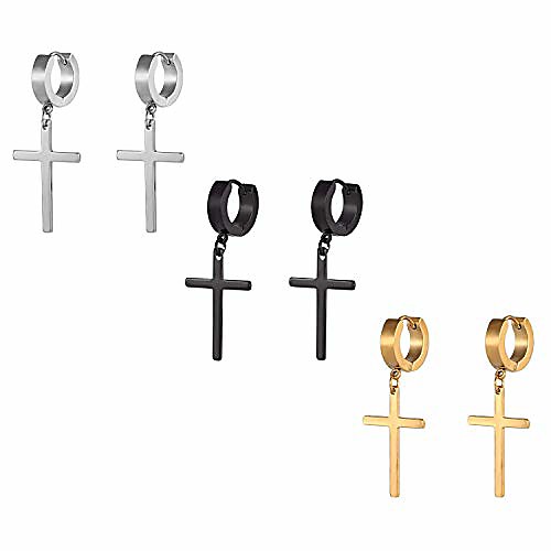 cross earrings for men, 3 pair stainless steel. cross earring for women, black, silver, gold, korean style dangle hoop earrings with cross for unisex (3 colors (3 pair))
cross earrings for men, 3 pair stainless steel. cross earring for women, black, silver, gold, korean style dangle hoop earrings with cross for unisex (3 colors (3 pair))