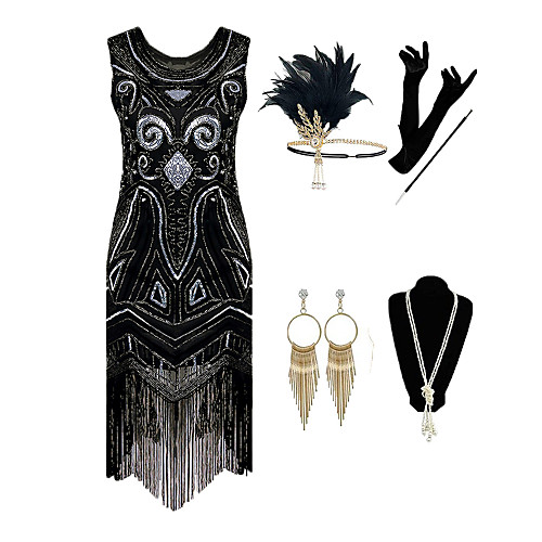 The Great Gatsby 1920s Vintage Vacation Dress Flapper Dress Outfits Masquerade Prom Dress Women's Tassel Fringe Costume Black Vintage Cosplay Party Prom / Gloves / Headwear / Necklace / Earrings
The Great Gatsby 1920s Vintage Vacation Dress Flapper Dress Outfits Masquerade Prom Dress Women's Tassel Fringe Costume Black Vintage Cosplay Party Prom / Gloves / Headwear / Necklace / Earrings