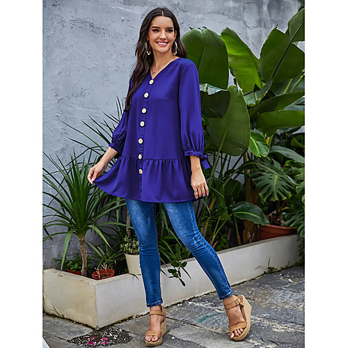 Women's Blouse Shirt Solid Colored Long Sleeve Lace up Patchwork Button V Neck Basic Tops Blue
Women's Blouse Shirt Solid Colored Long Sleeve Lace up Patchwork Button V Neck Basic Tops Blue