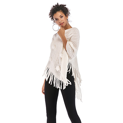 Women's Basic Tassel Knitted Solid Color Plain Cloak / Capes Half Sleeve Sweater Cardigans Crew Neck Round Neck Fall Winter White Black Red
Women's Basic Tassel Knitted Solid Color Plain Cloak / Capes Half Sleeve Sweater Cardigans Crew Neck Round Neck Fall Winter White Black Red