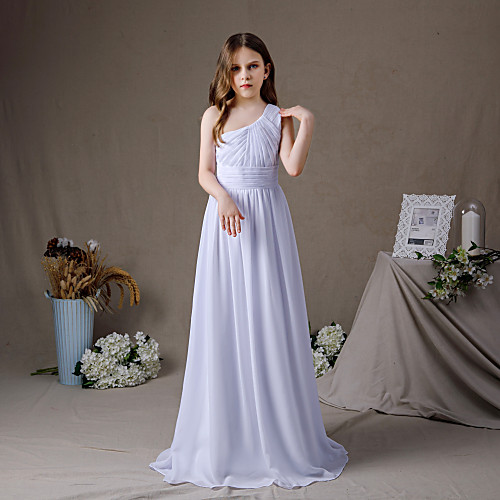 A-Line Floor Length Junior Bridesmaid Dress Party Chiffon Sleeveless One Shoulder with Pleats
A-Line Floor Length Junior Bridesmaid Dress Party Chiffon Sleeveless One Shoulder with Pleats