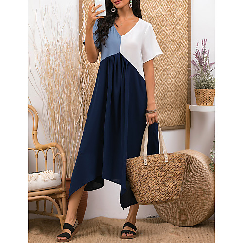 Women's A Line Dress Midi Dress Light Blue Short Sleeve Color Block Color Block Spring & Summer V Neck Stylish 2021 S M L XL XXL 3XL 4XL 5XL
Women's A Line Dress Midi Dress Light Blue Short Sleeve Color Block Color Block Spring & Summer V Neck Stylish 2021 S M L XL XXL 3XL 4XL 5XL