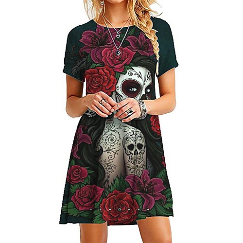 Women's Halloween Shift Dress Short Mini Dress Purple Wine Gray Green Rainbow Short Sleeve Floral Skulls Print Round Neck Hot Casual vacation dresses 2021 S M L XL XXL
Women's Halloween Shift Dress Short Mini Dress Purple Wine Gray Green Rainbow Short Sleeve Floral Skulls Print Round Neck Hot Casual vacation dresses 2021 S M L XL XXL