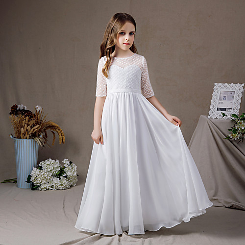 A-Line Floor Length Junior Bridesmaid Dress Party Chiffon Half Sleeve Jewel Neck with Pleats
A-Line Floor Length Junior Bridesmaid Dress Party Chiffon Half Sleeve Jewel Neck with Pleats