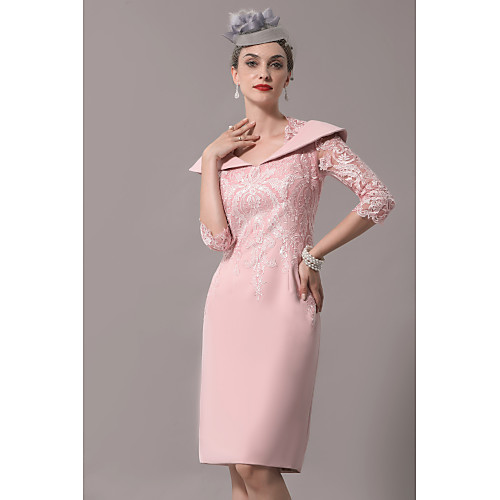 Sheath / Column Mother of the Bride Dress Plus Size Elegant See Through Queen Anne Knee Length Polyester Half Sleeve with Sequin 2021
Sheath / Column Mother of the Bride Dress Plus Size Elegant See Through Queen Anne Knee Length Polyester Half Sleeve with Sequin 2021