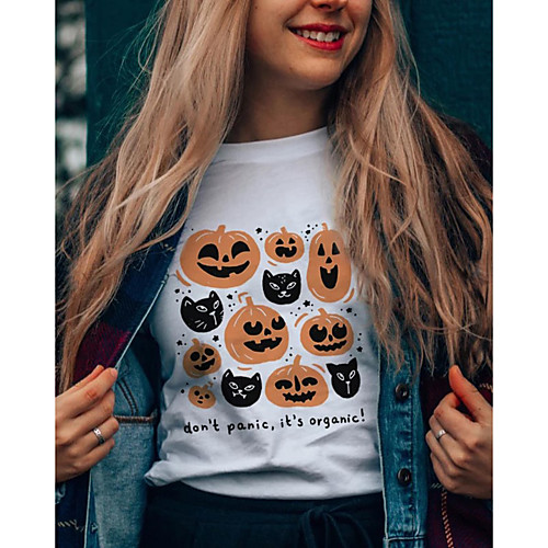 Women's Halloween T shirt Graphic Graphic Prints Pumpkin Print Round Neck Basic Halloween Tops 100% Cotton White
Women's Halloween T shirt Graphic Graphic Prints Pumpkin Print Round Neck Basic Halloween Tops 100% Cotton White