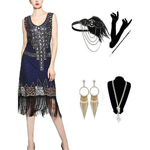The Great Gatsby 1920s Vintage Vacation Dress Flapper Dress Outfits Masquerade Prom Dress Women's Tassel Fringe Costume Blue Vintage Cosplay Party Prom / Gloves / Headwear / Necklace / Earrings
The Great Gatsby 1920s Vintage Vacation Dress Flapper Dress Outfits Masquerade Prom Dress Women's Tassel Fringe Costume Blue Vintage Cosplay Party Prom / Gloves / Headwear / Necklace / Earrings
