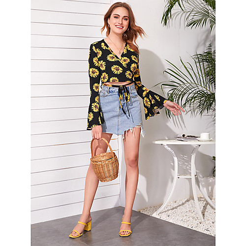 Women's Blouse Shirt Floral Flower Daisy Long Sleeve Lace up Print V Neck Basic Tops Black / Crop
Women's Blouse Shirt Floral Flower Daisy Long Sleeve Lace up Print V Neck Basic Tops Black / Crop